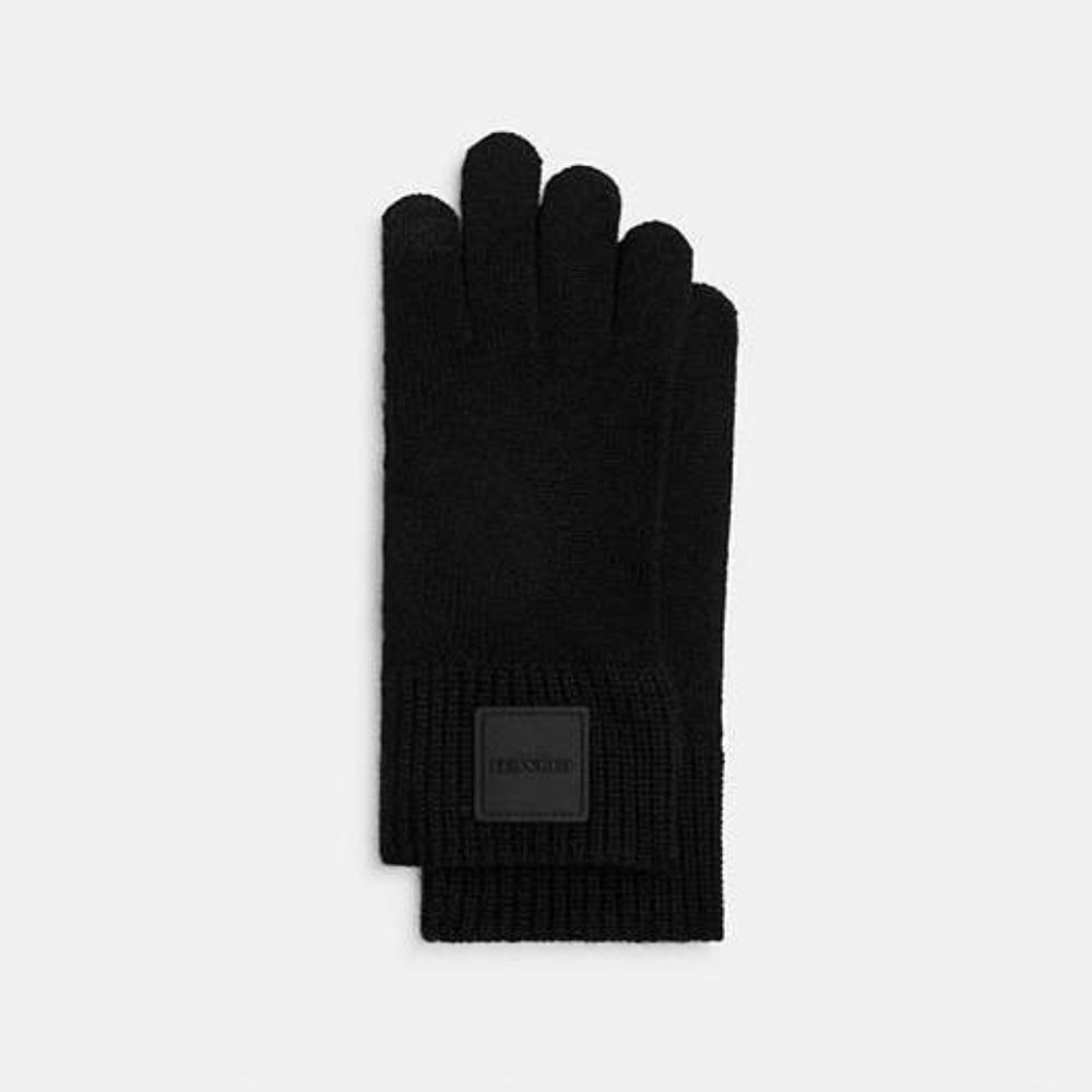 New Coach Black Knit Tech Gloves With Rubber Patch All Gender